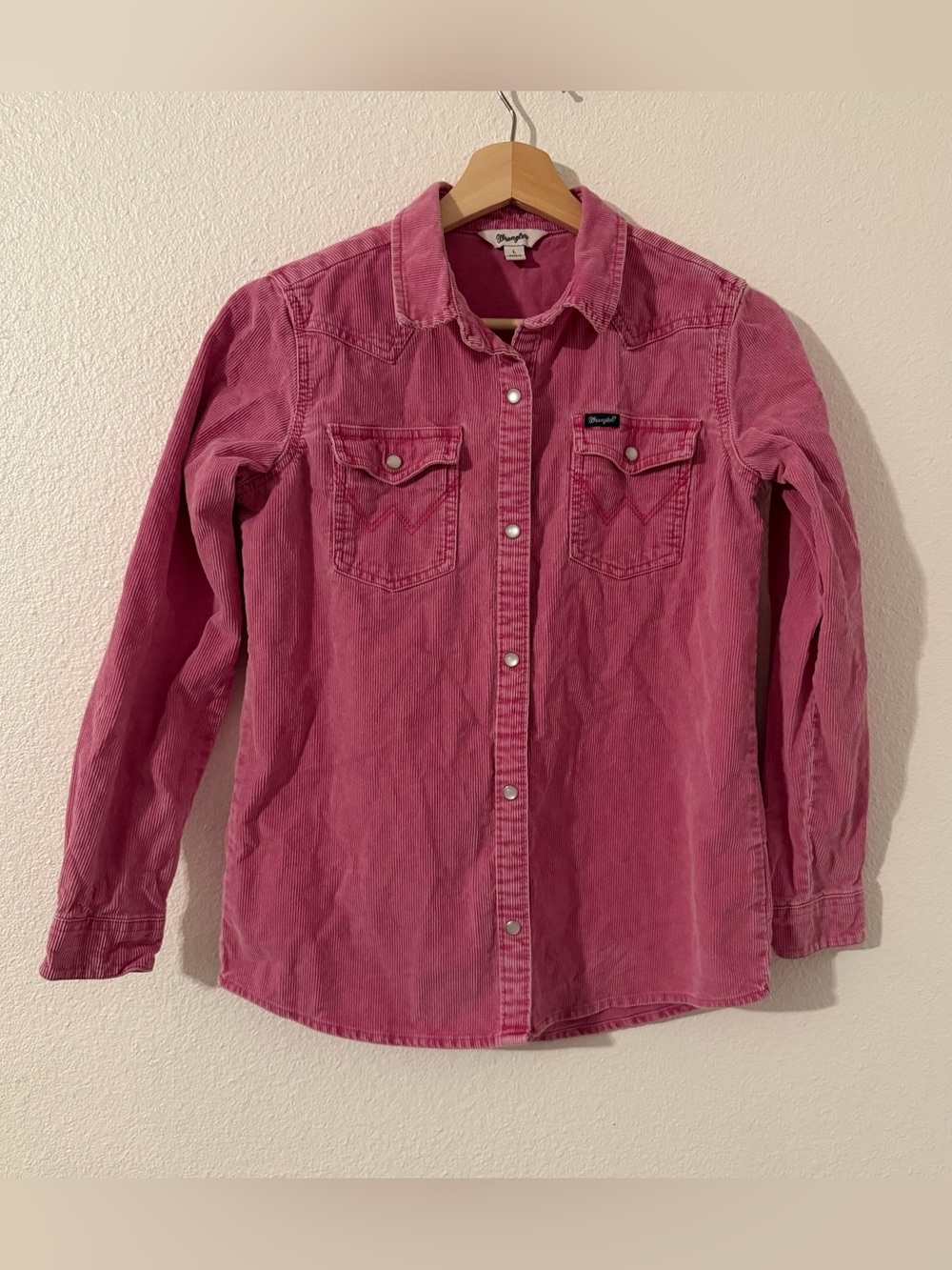 Wrangler Girls Pearl Snap Pink Shirt 100% Cotton Corduroy Rodeo Cowgirl Size LG